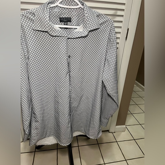 Alfani Button Down Slim Fit Shirt, 16-16 1/2, 32-33, white with black geometric - Picture 8 of 13
